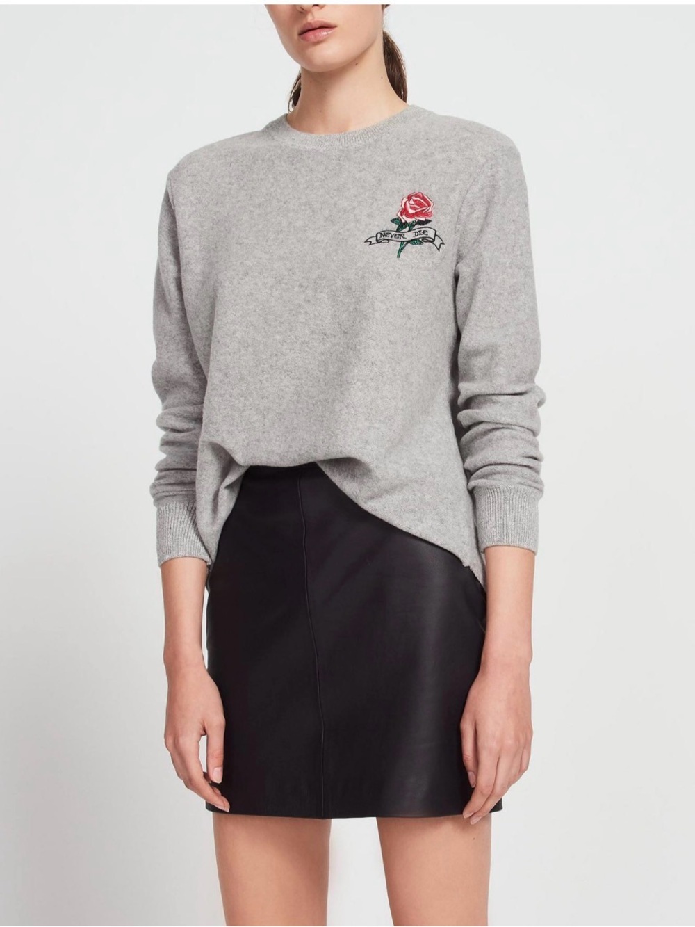 Sandro Paris Gray 100% Wool Rose Embroidered Sweater Size Small